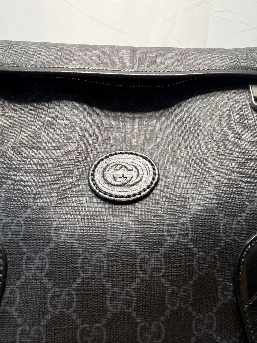 Gucci Black Monogram Leather-Trim Backpack